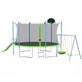 12FT Trampoline With Slide And Swings, ASTM Approved Large Recreational Trampoline With Basketball Hoop And Ladder,Outdoor Backyard Trampoline Wi