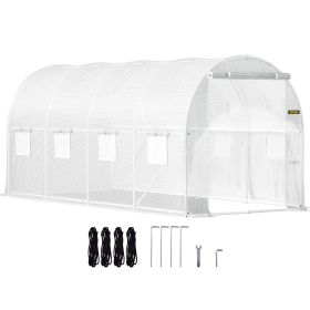 VEVOR Walk-in Tunnel Greenhouse, 15 x 6.5 x 7 ft Portable Plant Hot House w/ Galvanized Steel Hoops, 1 Top Beam, Diagonal Poles