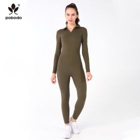 Polo Collar Long Jumpsuit (Option: Green-L)
