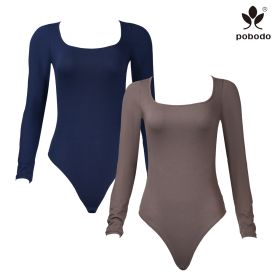 Square Collar Long Sleeved Frosted Warm Jumpsuit (Option: Tibetan blue x coffee color-L)