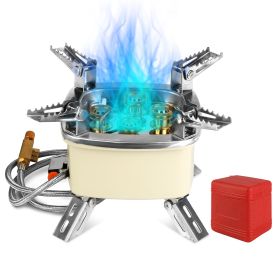 13000W Portable Windproof Camping Stove Five-head Gas Cooking Burner With Piezo Ignition Stepless Flame Control Fit For ISO-butane, Propane, Buta (Color: Beige)