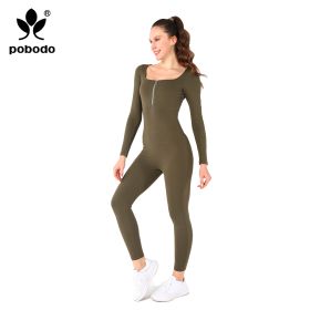 Square Collar Chest Short Zipper Jumpsuit (Option: Green-XL)