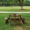 Outdoor 6 Person Picnic Table, 6 person Round Picnic Table with 3 Built-in Benches, Umbrella Hole, Outside Table and Bench Set for Garden, Backyard