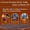 Outdoor 6 Person Picnic Table, 6 person Round Picnic Table with 3 Built-in Benches, Umbrella Hole, Outside Table and Bench Set for Garden, Backyard
